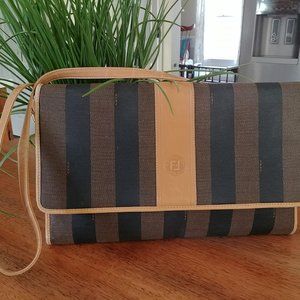 AUTH VINTAGE FENDI Pequin striped handbag slim CLUTCH Evening bag